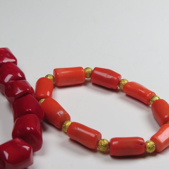 Genuine Coral 18k beads Bracelets lot sale 3 pieces - Picture 3 of 4